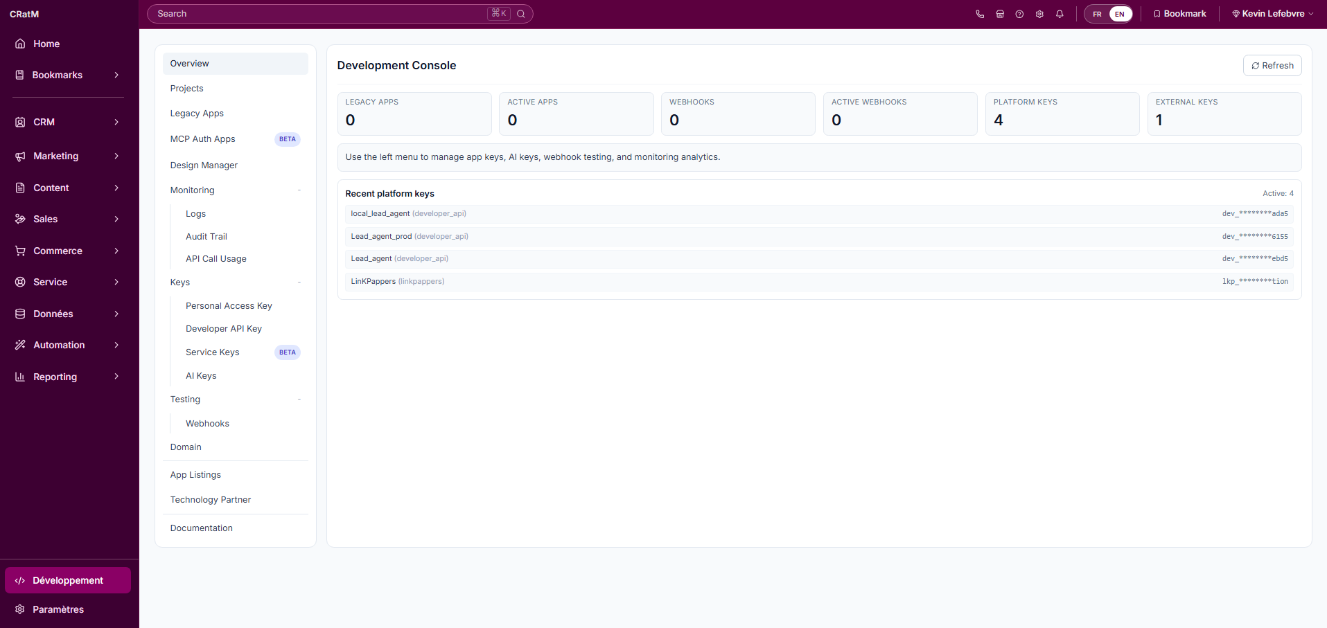 CRM API developer interface