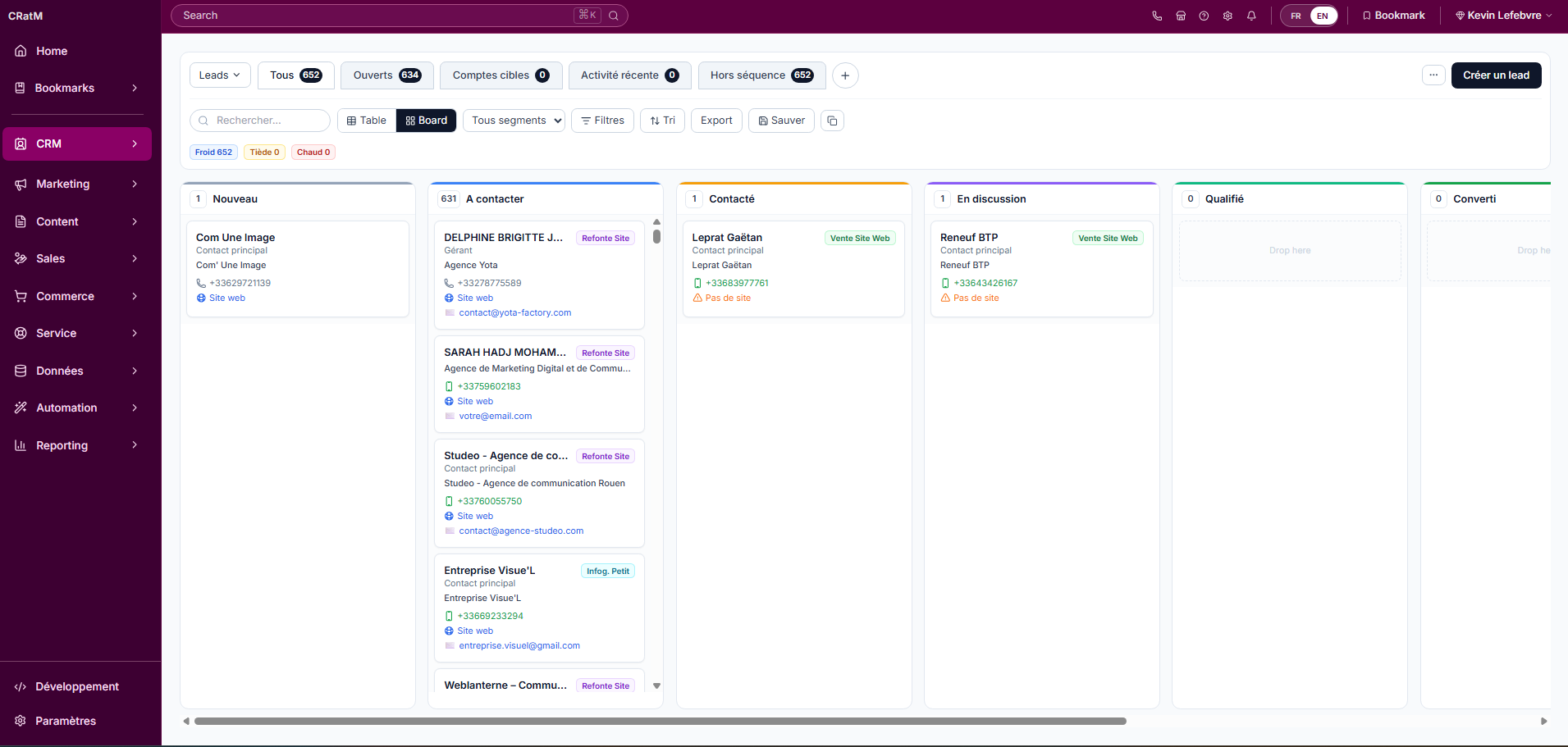 Detailed lead view in the CRM