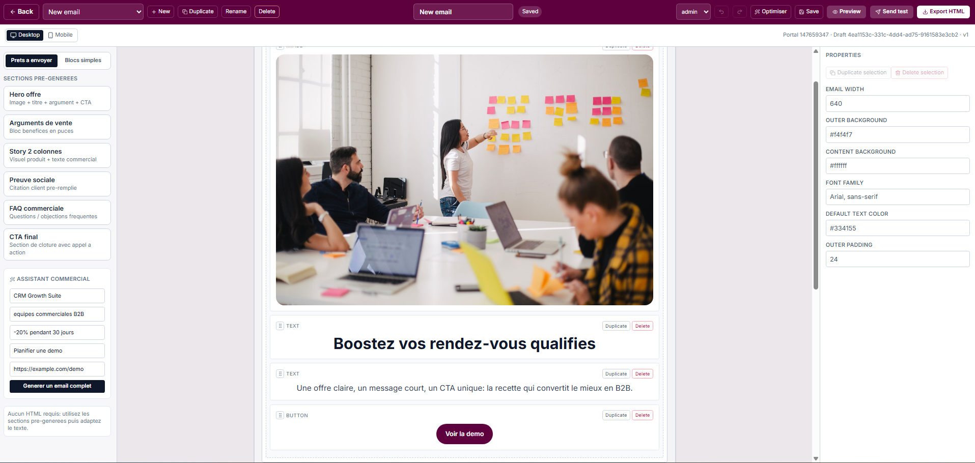 Commercial email templates in the CRM