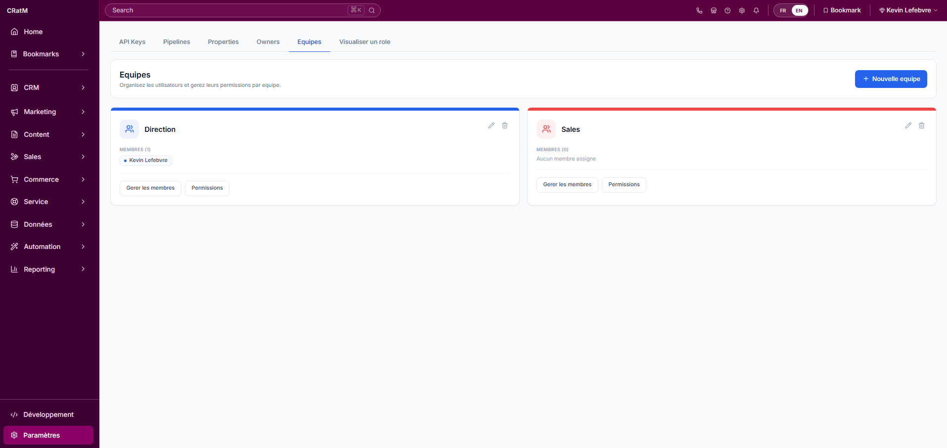 CRM team interface