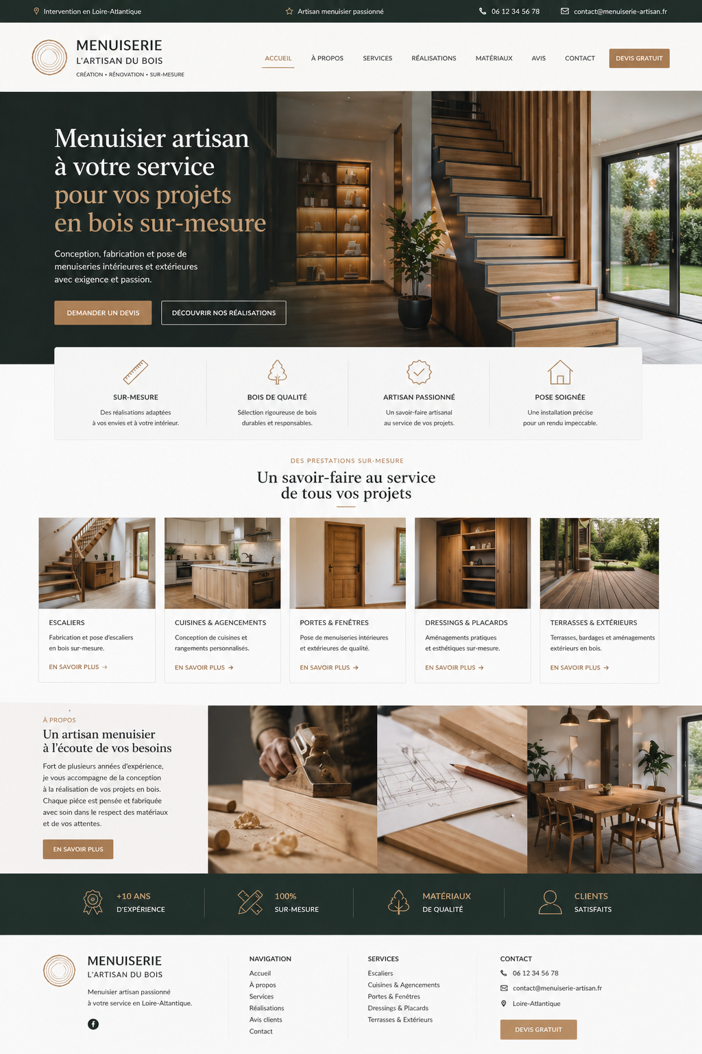 Menuiserie artisan, Site vitrine pour atelier de menuiserie sur-mesure